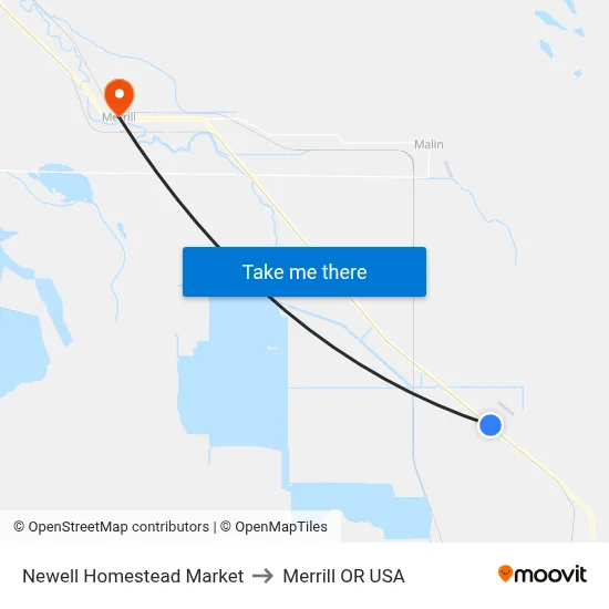 Newell Homestead Market to Merrill OR USA map