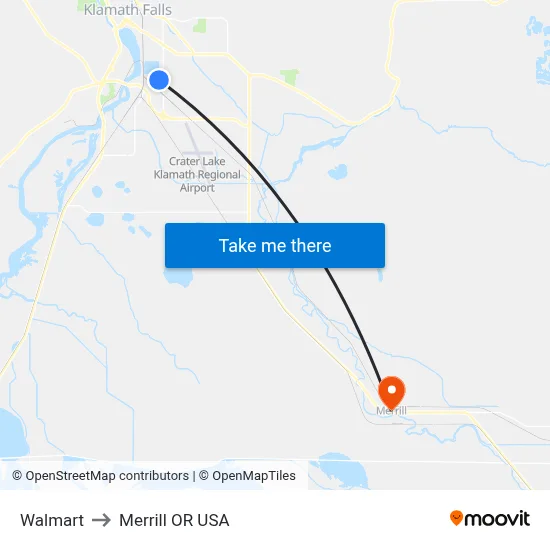 Walmart to Merrill OR USA map