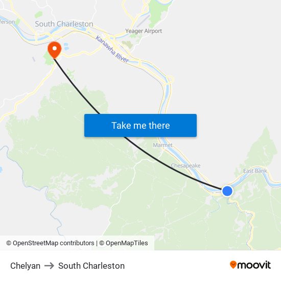 Chelyan to South Charleston map