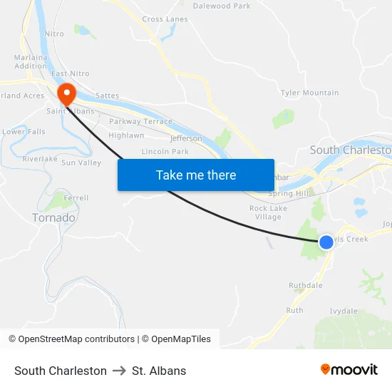 South Charleston to St. Albans map