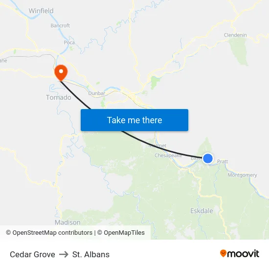 Cedar Grove to St. Albans map