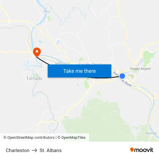 Charleston to St. Albans map