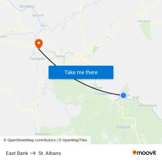 East Bank to St. Albans map