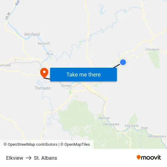 Elkview to St. Albans map
