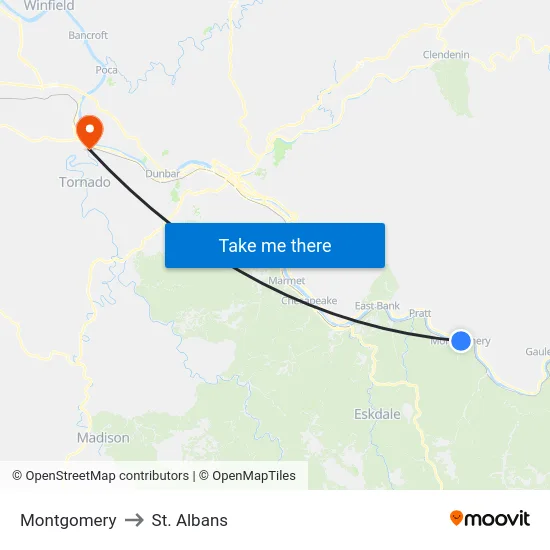 Montgomery to St. Albans map