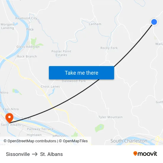 Sissonville to St. Albans map
