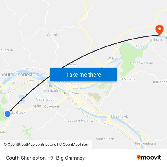 South Charleston to Big Chimney map