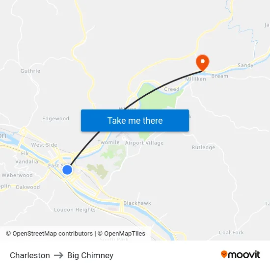 Charleston to Big Chimney map