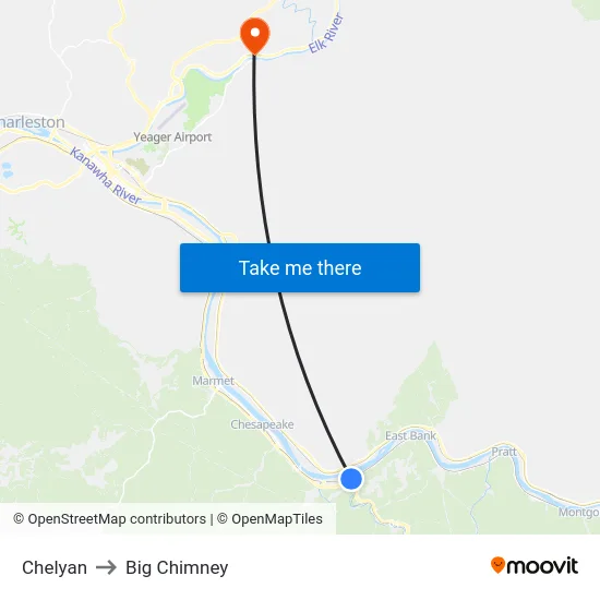 Chelyan to Big Chimney map