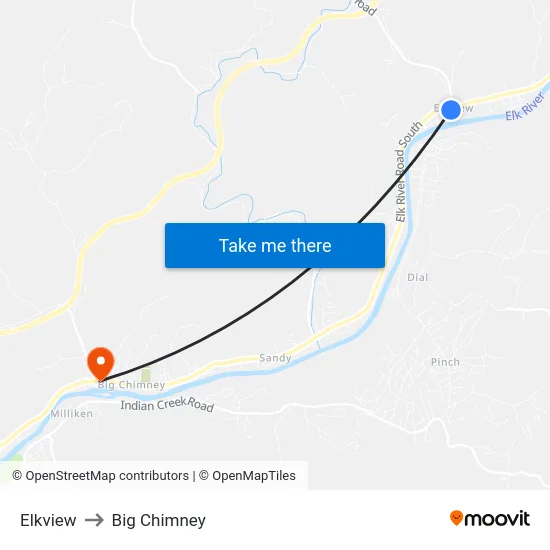 Elkview to Big Chimney map