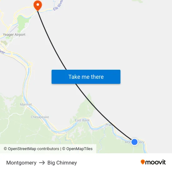 Montgomery to Big Chimney map