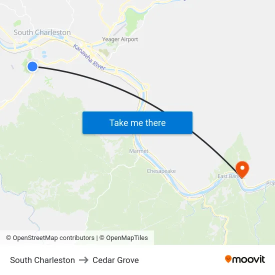 South Charleston to Cedar Grove map