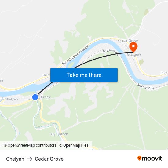 Chelyan to Cedar Grove map