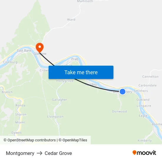 Montgomery to Cedar Grove map