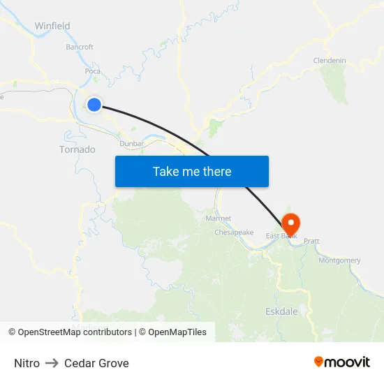 Nitro to Cedar Grove map