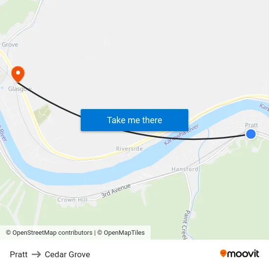 Pratt to Cedar Grove map