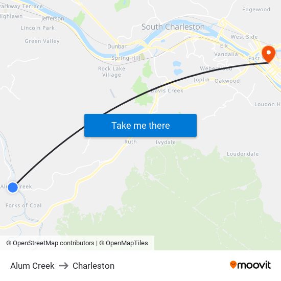 Alum Creek to Charleston map