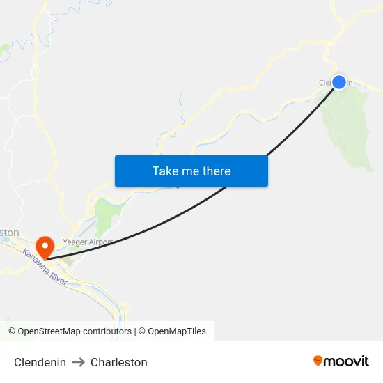 Clendenin to Charleston map