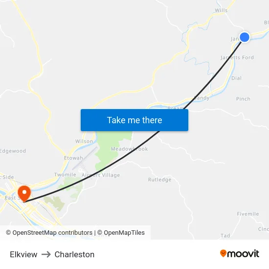 Elkview to Charleston map