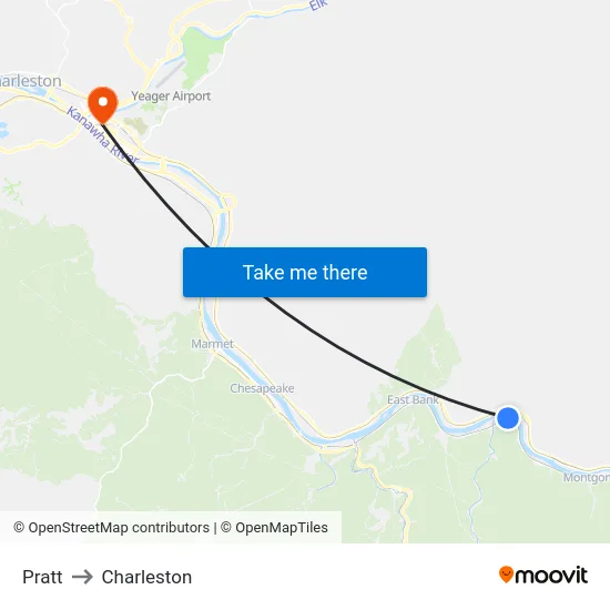 Pratt to Charleston map
