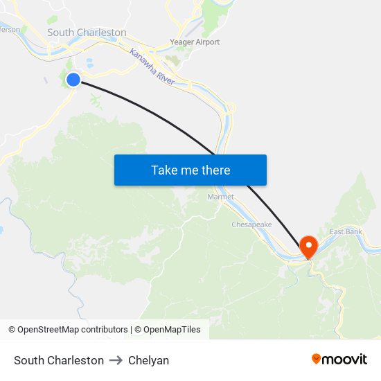 South Charleston to Chelyan map