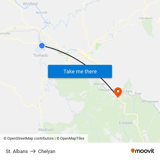 St. Albans to Chelyan map