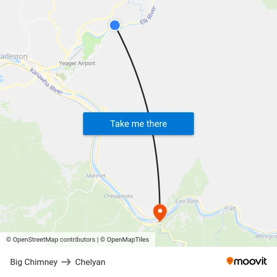 Big Chimney to Chelyan map