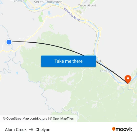 Alum Creek to Chelyan map