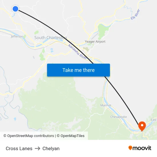 Cross Lanes to Chelyan map