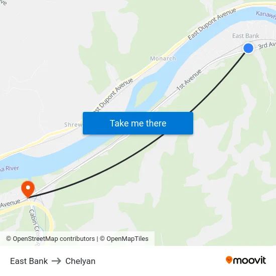 East Bank to Chelyan map