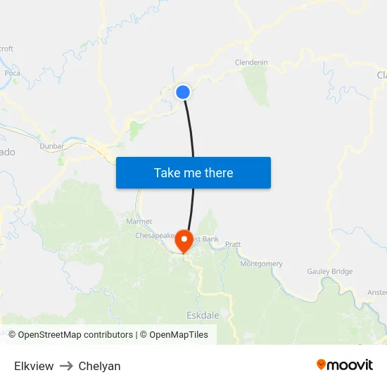 Elkview to Chelyan map