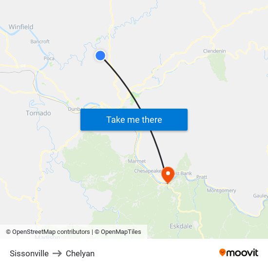 Sissonville to Chelyan map