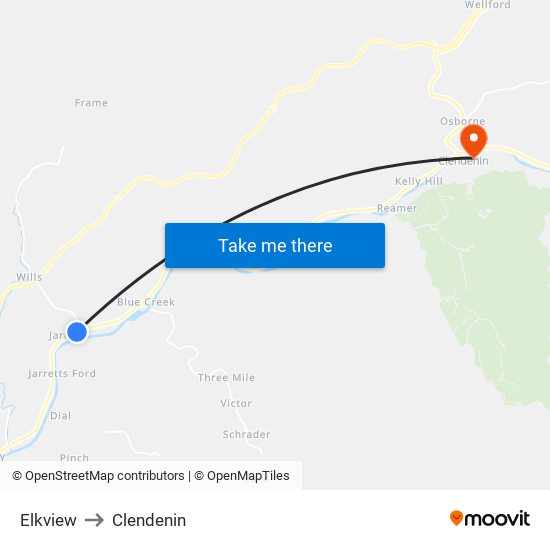 Elkview to Clendenin map