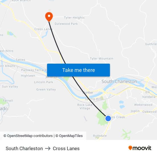 South Charleston to Cross Lanes map