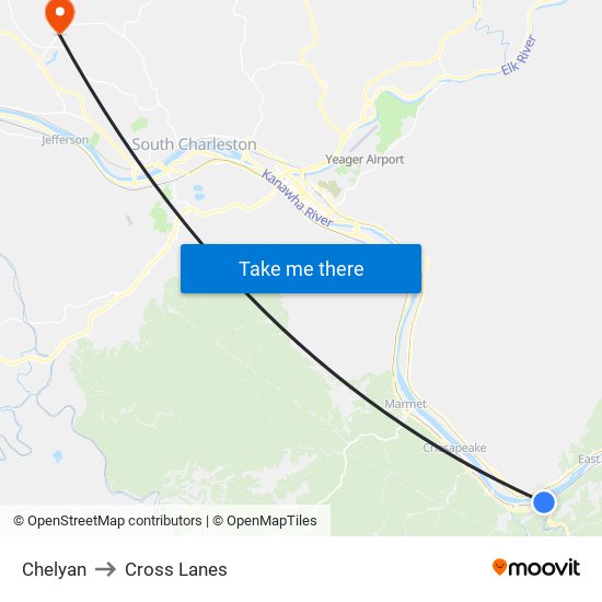 Chelyan to Cross Lanes map