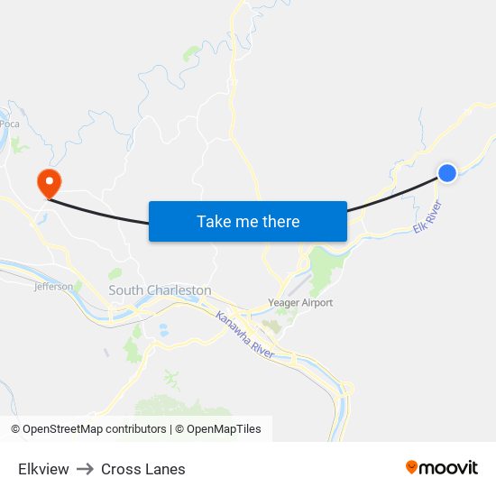 Elkview to Cross Lanes map