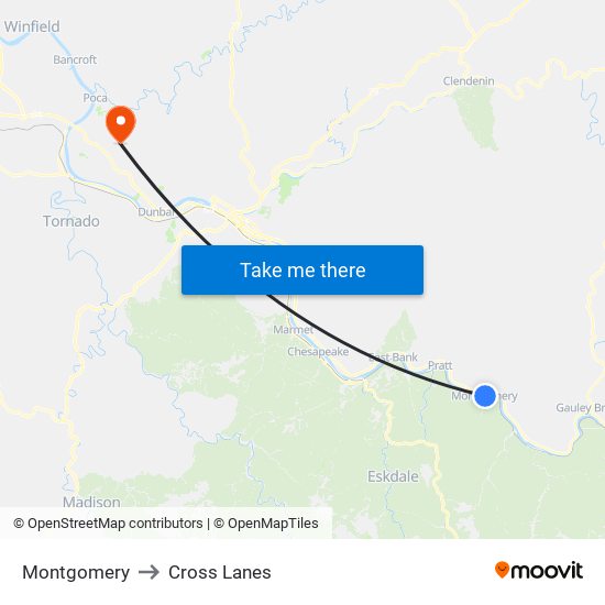 Montgomery to Cross Lanes map