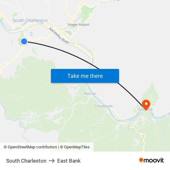 South Charleston to East Bank map