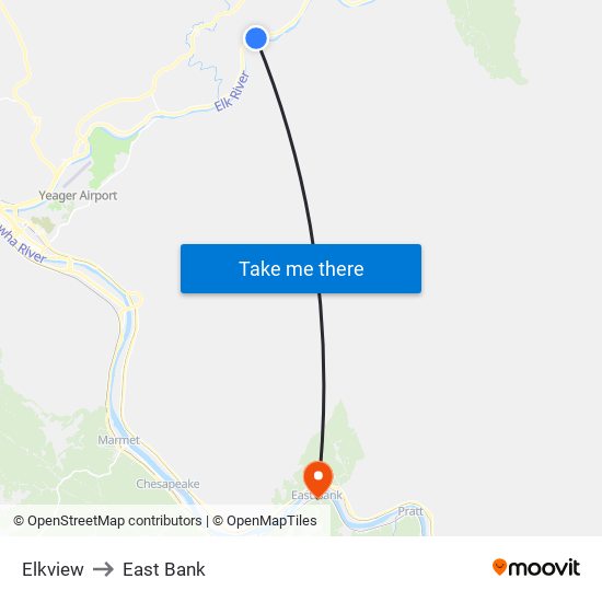 Elkview to East Bank map