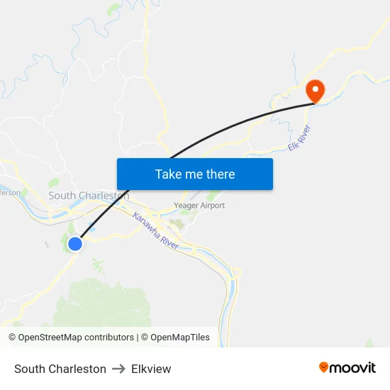 South Charleston to Elkview map