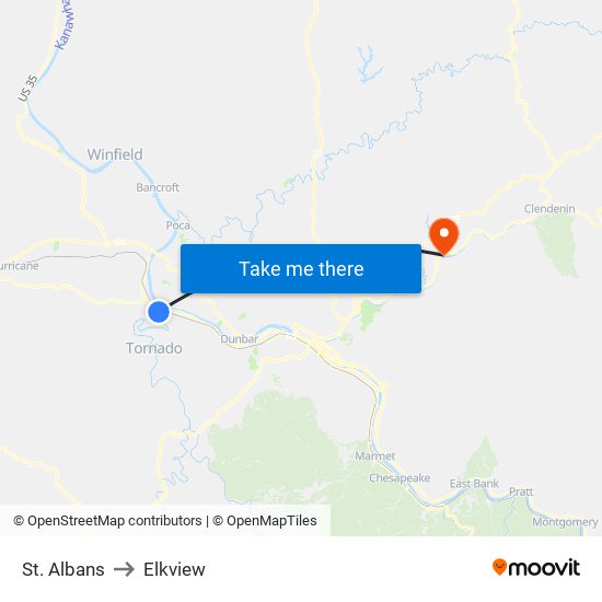 St. Albans to Elkview map