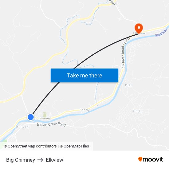 Big Chimney to Elkview map