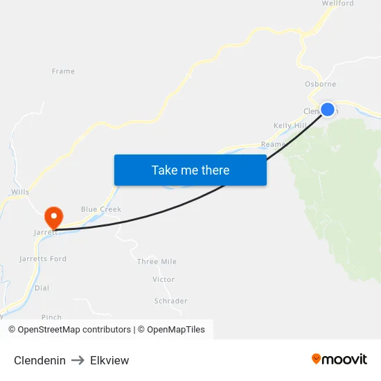 Clendenin to Elkview map