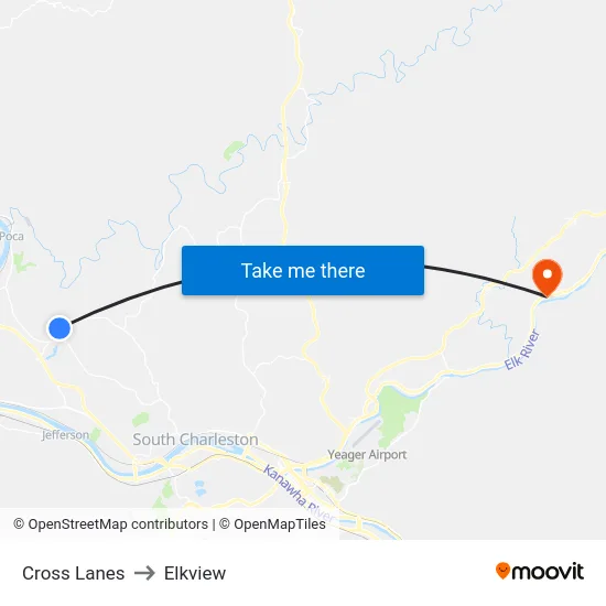 Cross Lanes to Elkview map