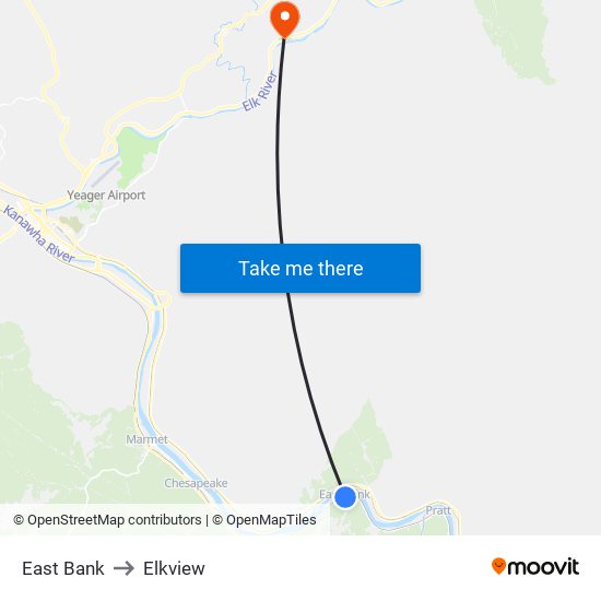 East Bank to Elkview map