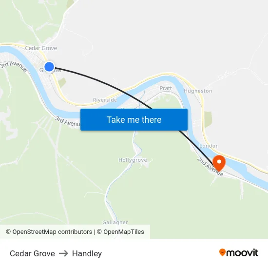 Cedar Grove to Handley map