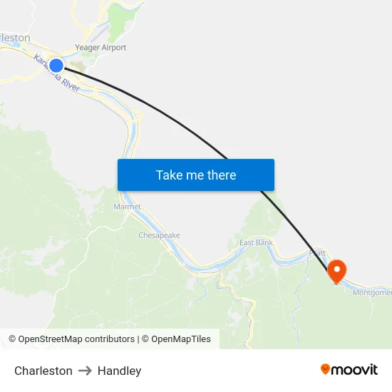 Charleston to Handley map