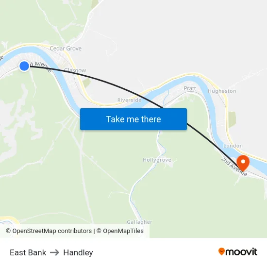 East Bank to Handley map