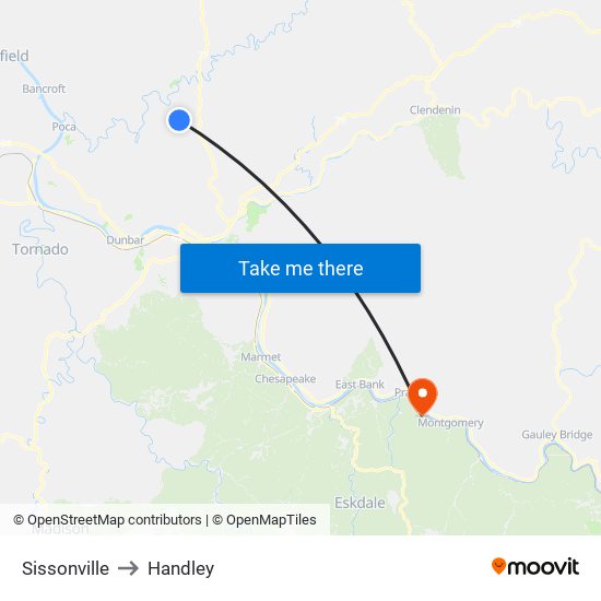 Sissonville to Handley map