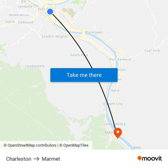 Charleston to Marmet map